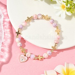 6 Stück 6 Farben Herz mit Auge Legierung Emaille Charm Armbänder&nbsp;BJEW-JB12287