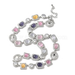 Collane da tennis ovali rettangolari quadrate con micro pavé di zirconi cubici trasparenti in ottone con occhio di gatto multicolore&nbsp;NJEW-G183-05P