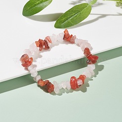 Natürliches Karneol (gefärbt) und Rosenquarz-Chips-Perlen-Stretch-Armband für Frauen&nbsp;BJEW-AL00003-17