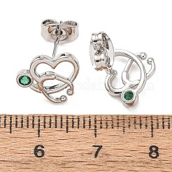Boucles d'oreilles puces en laiton serties de micro-pavés de zirconiums cubiques verts pour femmes&nbsp;EJEW-K271-05P