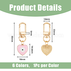 6 pendentif décoratif en alliage émaillé en forme de cœur avec mauvais œil&nbsp;KEYC-DC0001-27