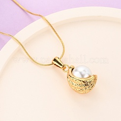 Collar con colgante de cadena de serpiente de acero inoxidable 304 y acrílico con imitación de perla y luna para mujer&nbsp;NJEW-F354-08G