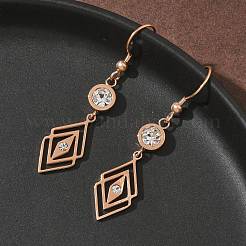 Orecchini pendenti a rombo in acciaio inossidabile 304&nbsp;EJEW-Z129-12G-03