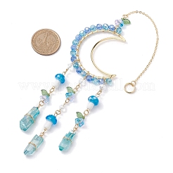 Decorazioni con pendente a forma di luna in ottone avvolto in filo di perle di vetro&nbsp;HJEW-TA00239