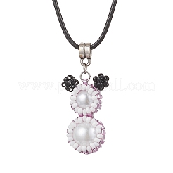 Collane con perline di vetro e perle di vetro rotonde a forma di orso con cordino di cotone cerato per donne e uomini&nbsp;NJEW-MZ00126-02