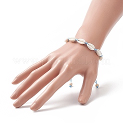 Bracelet coquillage naturel et perles tressées turquoises synthétiques pour femme&nbsp;BJEW-JB09245-01
