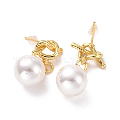 Boucles d'oreilles pendantes avec nœud en forme de cœur et perles en plastique&nbsp;EJEW-A072-12LG
