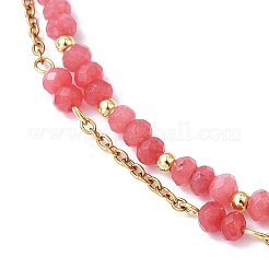 Pulseras ajustables de jade natural de Malasia y acero inoxidable 304 de múltiples hilos&nbsp;BJEW-JB13035-03