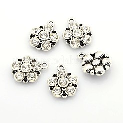 Argento antico placcato rhinestone della lega pendenti di fiori&nbsp;ALRI-N016-05