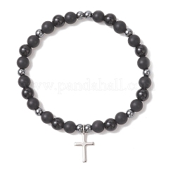201 bracelets à breloques en acier inoxydable avec croix&nbsp;BJEW-JB13358