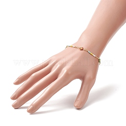 Bracciale a catena a maglie di fiori in ottone con semi di perline per donna&nbsp;BJEW-JB09297