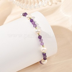 Armbänder mit facettierten runden Edelsteinen und natürlichen Süßwasserzuchtperlen für Damen&nbsp;BJEW-JB14184
