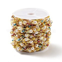 Tondo piatto in ottone smaltato fatto a mano con catena a maglie malocchio&nbsp;CHC-D032-06G