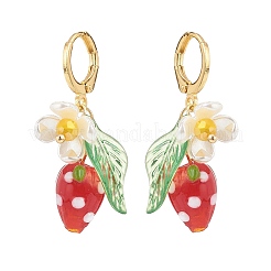 Bunte Malerei-Erdbeere mit Kunststoff-Perlenblumen-Ohrring&nbsp;X-EJEW-TA00130
