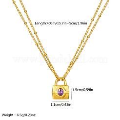 Doppellagige Halsketten mit Handtaschenanhänger aus Edelstahl und violettem Glas für Damen&nbsp;MI4484
