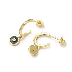 Ohrstecker aus echtem 18 Karat vergoldetem Messing mit Ring und bösem Blick&nbsp;EJEW-L268-037G-01