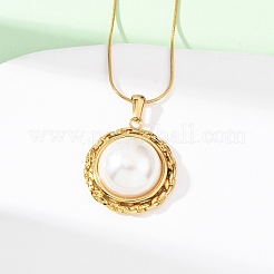 Collane con catena a serpente con ciondolo semicircolare in acciaio inossidabile 304 e perle sintetiche acriliche per donna&nbsp;NJEW-F354-07G