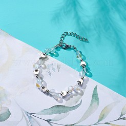 Bracciale da donna in pietra di luna sintetica e perline di luna in ottone&nbsp;BJEW-JB08851