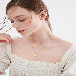 Collier avec pendentif rectangulaire en forme de lettre en acier inoxydable 1 pièce&nbsp;NJEW-LP0001-34N-G