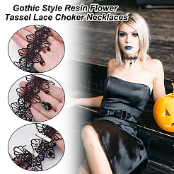 4 Stück Chokerhalsketten aus Harz mit Blumenquaste im Gothic-Stil&nbsp;NJEW-UN0001-60