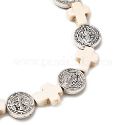 Braccialetti elastici in turchese sintetico tinto e perline piatte rotonde in lega per uomo e donna&nbsp;BJEW-JB12282-02