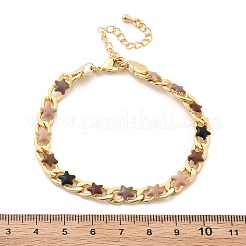 Panzerkettenarmbänder aus Messing mit Emaille und Stern für Damen&nbsp;BJEW-B125-02G