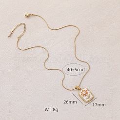 Colliers pour femmes en acier inoxydable chirurgical 316 émaillé avec pendentif rectangulaire en perle d'imitation et fleur&nbsp;ST9494