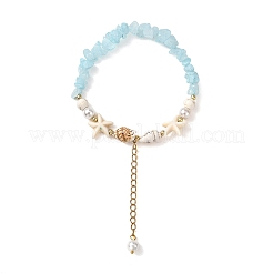 Strandähnliche Armbänder aus natürlichen weißen Jadesplittern und synthetischem Türkis&nbsp;BJEW-JB14140-02
