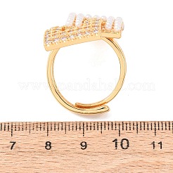 Bagues manchettes ajustables en laiton serties de micro-pavés de zirconiums cubiques transparents et ornées de perles en plastique ABS&nbsp;RJEW-G368-02G