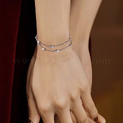 Bracelets multibrins en argent sterling plaqué rhodium anti-ternissement avec chaîne satellite et perles en forme d'étoile&nbsp;JB708A