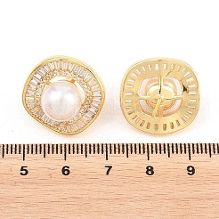 Nuggets Messing-Ohrstecker mit Mikropavé und klaren Zirkonia&nbsp;EJEW-T051-06G