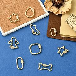 9 Stück 9 Stile Messing Micro Pave klare Zirkonia Schraubkarabiner Verschluss Charms&nbsp;KK-CJ0004-25