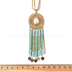Collane con ciondolo ovale in acciaio inossidabile 304 e perle finte bohémien&nbsp;NJEW-Z061-10G-01