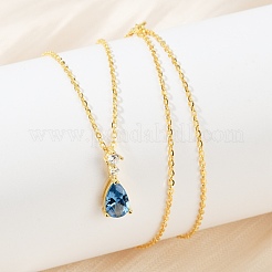 925 Halskette aus Sterlingsilber mit Saphir-Strass-Tropfenanhänger für Damen&nbsp;NJEW-V013-01G