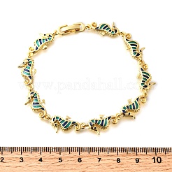 Messing Emaille türkis Seepferdchen Gliederkette Armbänder&nbsp;BJEW-C118-03G