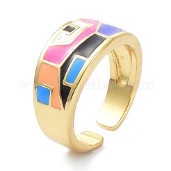 Emaille geometrisches Muster breiter Bandring für Teenager-Mädchenfrauen&nbsp;KK-C224-06G