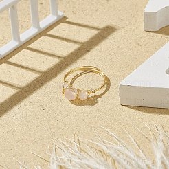 Anello da dito con perline intrecciate rotonde in quarzo rosa naturale&nbsp;RJEW-JR00550-02