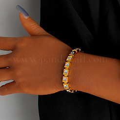 Armbänder aus Edelstahl 304 mit quadratischen Gliederketten und klaren Zirkonia im Pavé-Stil für Damen&nbsp;WGCBB99-01