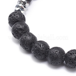 Bracelet extensible en pierre de lave naturelle et pierres mélangées avec breloque ovale en alliage&nbsp;BJEW-JB08733-01