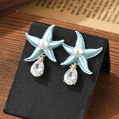 Latón aretes de óxido de circonio cúbico&nbsp;EJEW-D301-03G-03