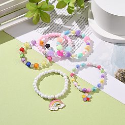 Set di braccialetti con perline rotonde in stile 5 pz 5 e cuore e trifoglio&nbsp;BJEW-JB08929