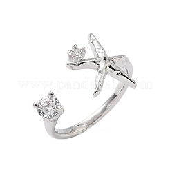 Bagues de manchette en laiton micro pavé de zircone cubique pour femmes&nbsp;RJEW-H256-08P