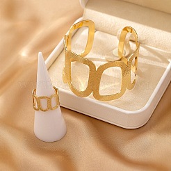 Set di bracciali e anelli con polsino in ferro rettangolari cavi per donna&nbsp;FS-WG4EBE9-01