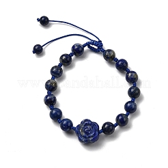 Verstellbare geflochtene Perlenarmbänder aus natürlichen Lapislazuli-Perlen für Frauen&nbsp;BJEW-L713-A04