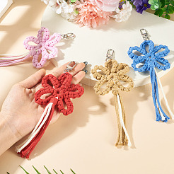 4 pz di decorazioni pendenti in fili di cotone a forma di fiore&nbsp;HJEW-TA00406