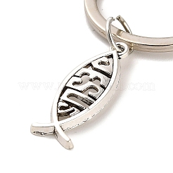 J'aime le porte-clés pendentif en verre symbole de jésus avec breloque en alliage de poisson de jésus&nbsp;LS-KEYC-G058-01B