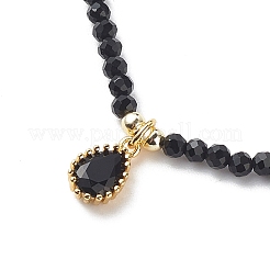 Collana con ciondolo a goccia in zirconia cubica con catene di perline di agata nera naturale tinta e riscaldata&nbsp;NJEW-JN04121-04