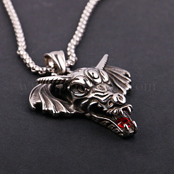 Drache mit Flügel 304 Edelstahl Rubin Strass Anhänger Halsketten für Männer&nbsp;FS-WGA9886-01
