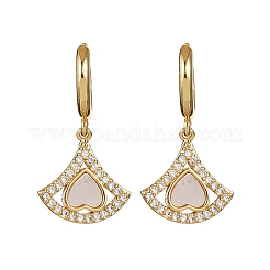 Pendientes de aro con circonita cúbica transparente y micropavé de latón con forma de abanico y corazón&nbsp;KK-D363-13G