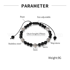 Verstellbare Armbänder aus natürlichen Landkartensteinen und facettiertem schwarzem Onyx (gefärbt und erhitzt) mit geflochtenen Rundperlen&nbsp;CN2041-1